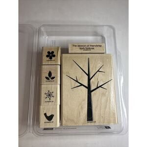 Stampin Up Season of Friendship Wood Stamp Set of 6 Tree Leaf Bird Flower Season